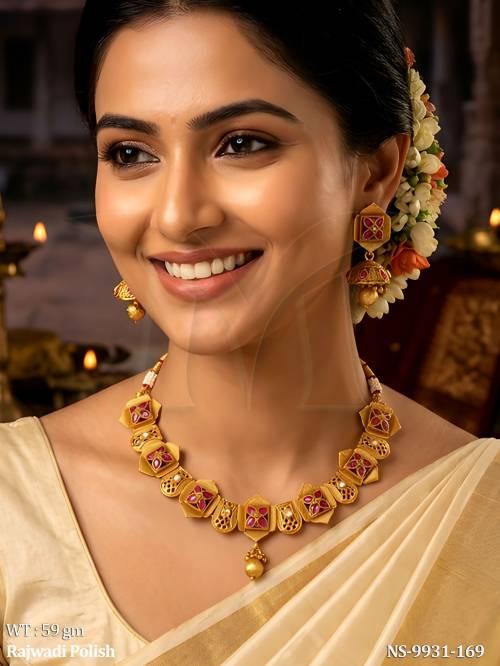 Beautiful Design Fancy Design Party wear Rajwadi Polish Kemp Necklace Set