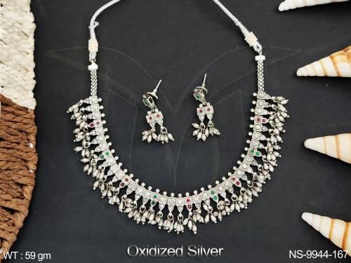 Oxidised Silver Full Stones Party wear Beautiful Necklace Set