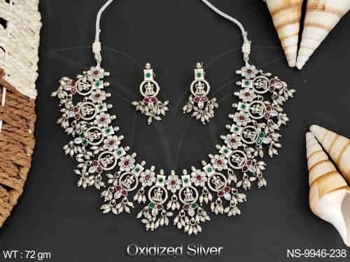 beautiful-fancy-design-full-stones-oxidised-silver-polish-temple-necklace-set