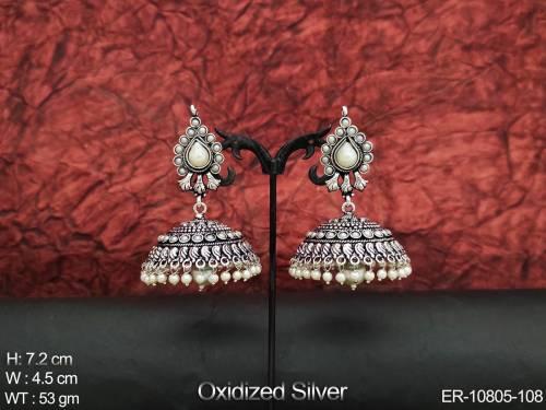 Party wear Fancy Design Oxidised Silver Polish Designer Oxidised Jewellery Jhumka Earring 