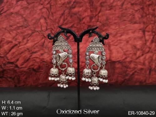 Designer Oxidised Silver Polish Fancy Style Party wear Oxidised Jewellery Long Earring  
