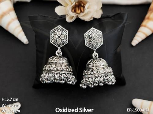 Oxidized Jewellery Stylish Oxidized Silver Polish Party Wear Jhumka Earrings 