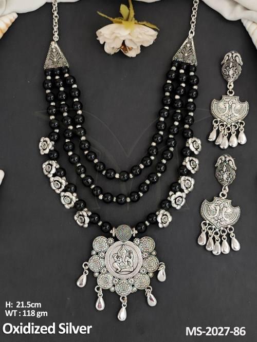 oxidized-silver-polish-lord-ganesh-figure-fancy-design-new-trading-double-layer-oxidized-mala-set-