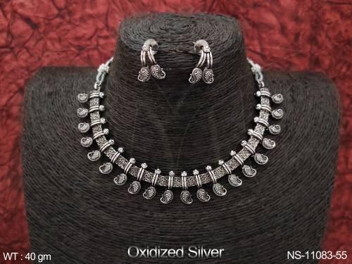 Oxidized Silver Polish Garba jewelry Navratra Collection  Beautiful Oxidized Short Necklace Set