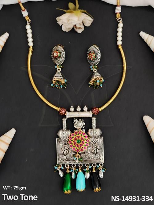 Oxidized Jewellery Fancy Peacock Design Two Tone Polish  Party wear Necklace Set 