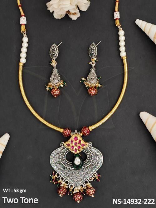 Oxidized Jewellery Unique Style  Two Tone Polish  Party wear Necklace Set 