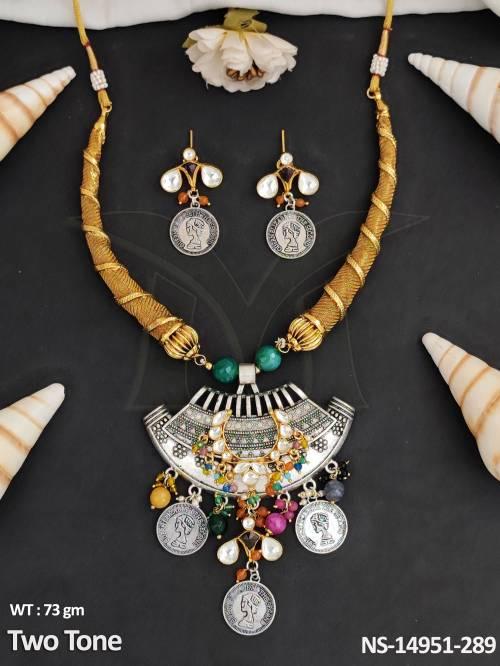 Oxidised jewellery Two Tone Polish Designer Stlyish Oxidised Necklace Set