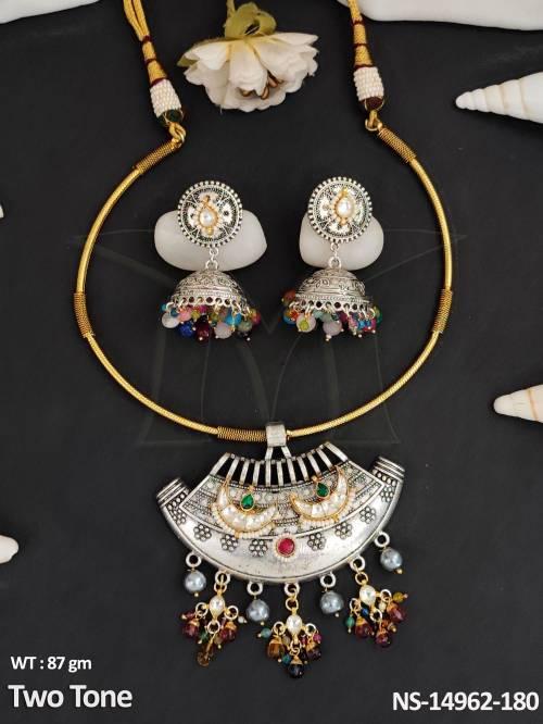 Oxidised Jewellery Fancy Designer Two Tone Polish Oxidised Necklace Set
