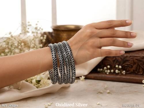 Antique Oxidized Silver Fancy Bangle Set for Women