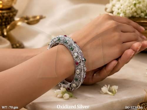 Designer Oxidized Silver Stone Studded Bangles