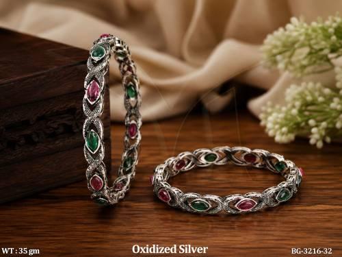Oxidized Stone Designer Bangle Set for Women