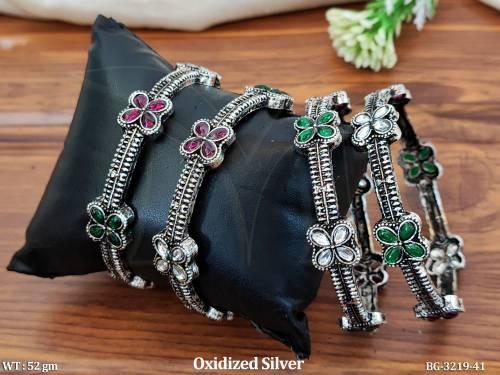 Traditional Oxidized Party Wear Floral Bangles Set