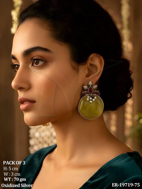 Ethnic Multicolor Gemstone Oxidized Party Wear Earrings Pack
