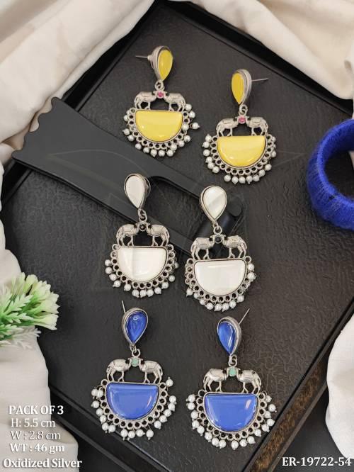 Handcrafted Oxidized Silver Elephant Charm Party Wear Earrings Set