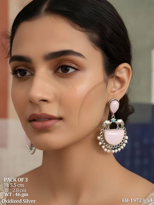 Oxidized Silver Multicolor Party Wear Earrings Set