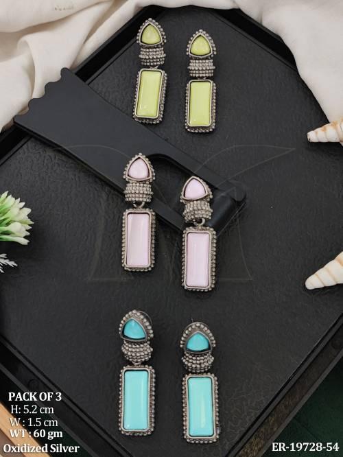 Elegant Multicolor Oxidized Silver Earrings Combo Set For Women