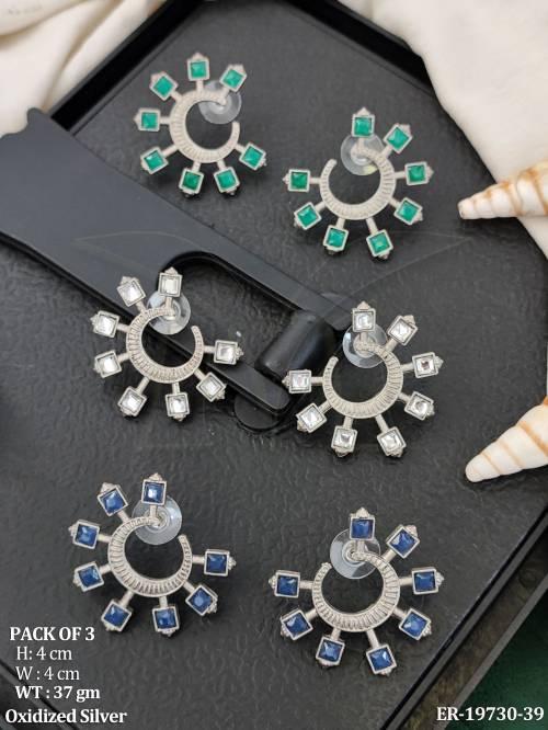 Traditional Stone Studded Oxidized Earrings Set For Ethnic Fashion