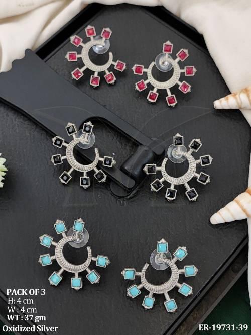 Artisan Crafted Multicolor Oxidized Earrings Set For Festive Styling
