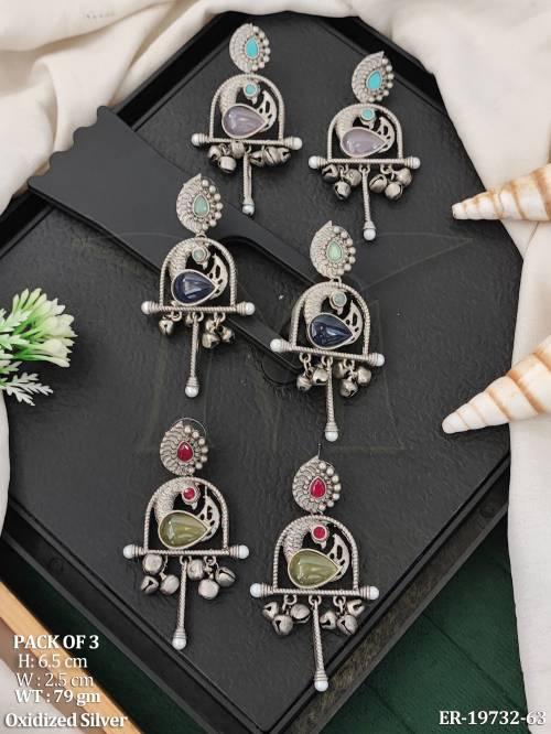 Traditional Oxidized Peacock Earrings Combo Set With Ghungroo Charms
