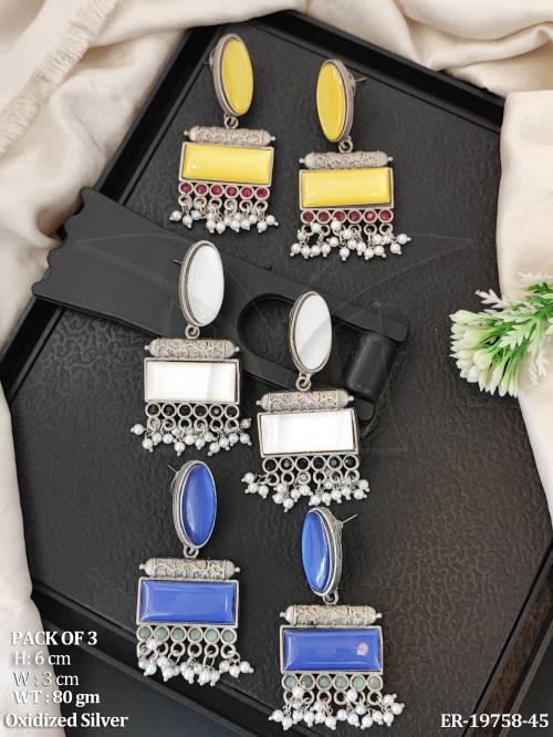 Designer Pearl Drop Oxidized Statement Earrings Set