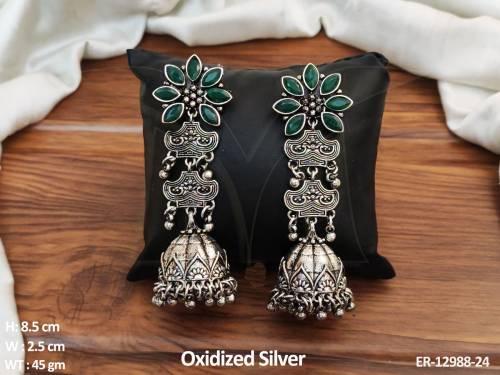 Antique Design Oxidised Silver Polish Fancy Desing Party wear Beautiful Oxidised Jhumka Long Earring