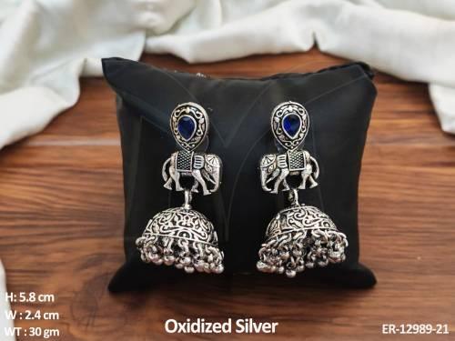 Elephant Design Oxidised Silver Polish Beautiful Oxidised Jewellery Jhumka Earring