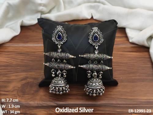 Fancy Style Party wear Beautiful Oxidised Silver Polish Designer Antique Oxidised Long Earring  