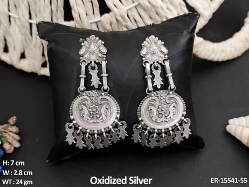 Oxidized Silver Designer Full Stone Designer Earrings  