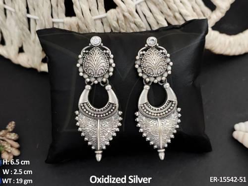 Oxidized Silver Designer Full Stone Earrings  