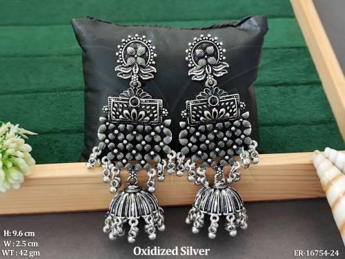 ethnic-oxidized-long-earrings-with-dome-jhumka-drops-
