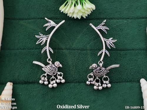 Handcrafted Bird Branch Oxidized Earrings 