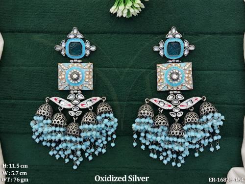 Designer Oxidized Silver Full Stone Party Wear Earrings    