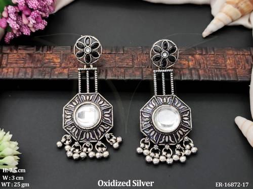 Oxidized Silver Full Stone Designer Fancy Style Earrings    