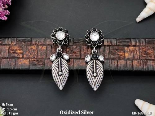 Oxidized Silver Full Stone Design   Party Wear Earrings   