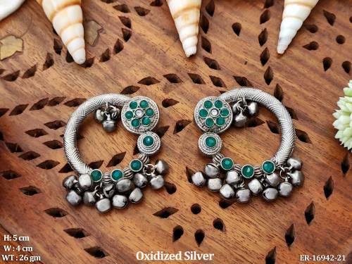 Oxidized Silver Stone Earrings for Women