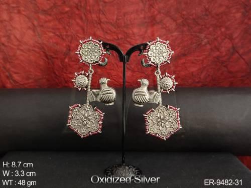 Fancy Design Beautiful Oxidised Silver Polish Party wear Long Earring 
