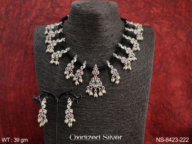 Designer Fancy Style Party wear Oxidised Silver Necklace Set