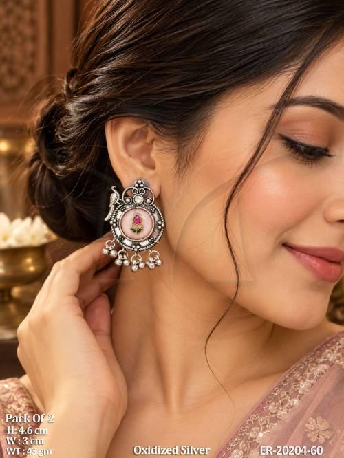 Traditional Peacock Oxidized Silver Earrings Pack Of 2