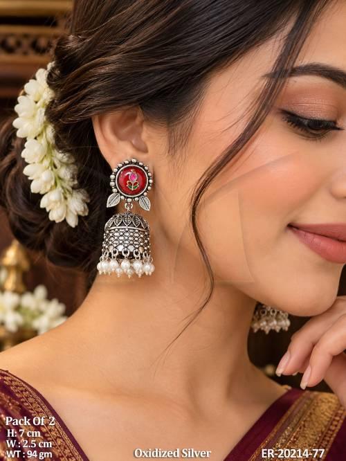 Traditional Full Stone Oxidized Jhumka Earrings