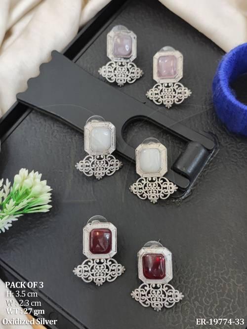Premium Oxidized Silver Stud Earrings Pack