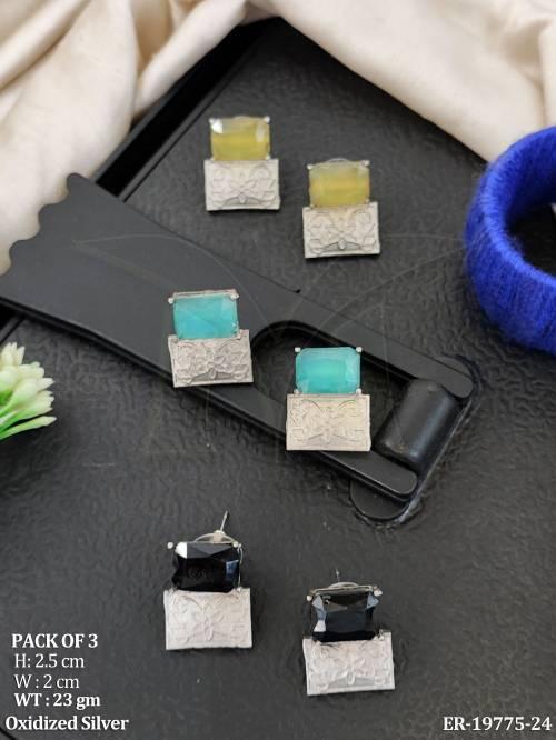 Fancy Square Stone Oxidized Stud Earrings