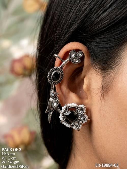 Designer Oxidized Silver Ear Cuff Combo for Women