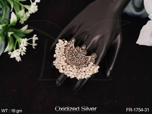 Clustered Pearl Designer Fancy Style Oxidised Silver Polish Beautiful Oxidised Silver Jewellery Fnger Ring      