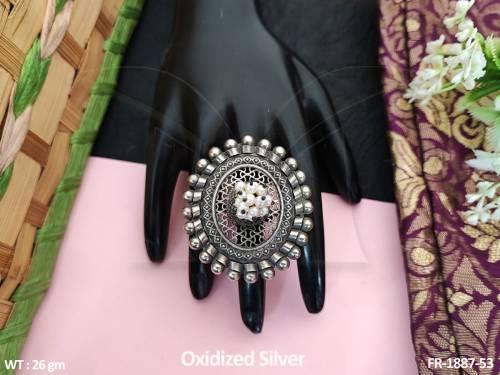 Party Wear Fancy Style Oxidized Silver Polish Clusterpearls Finger Ring