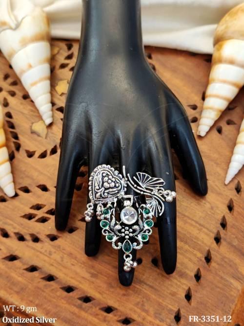 Oxidized Silver Finger Ring with Leaf Heart Design   — FR-3351-12