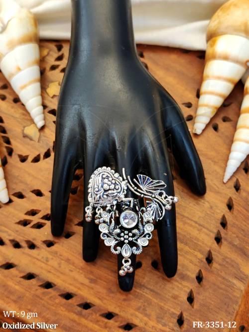 Oxidized Silver Finger Ring with Leaf Heart Design   — FR-3351-12
