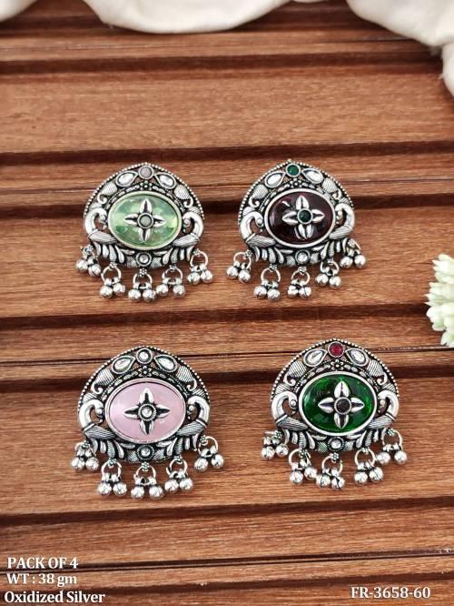 Designer Oxidized Silver Adjustable Finger Ring Combo for Women