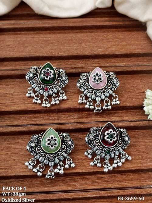 Traditional Oxidized Silver Floral Adjustable Ring Set