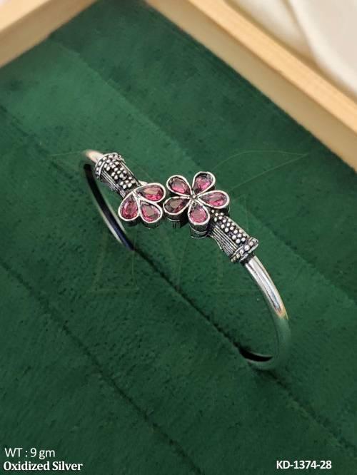 Design Oxidized Silver Full Stone Kada  