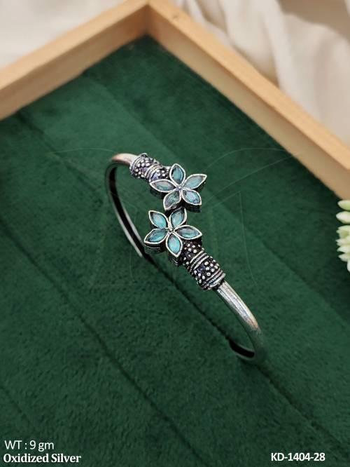 Oxidized Silver Designer Full Stone Fancy Kada   